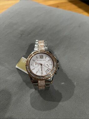 Michael Kors Rose Gold and Silver Crystal-Accented Chronograph Watch
